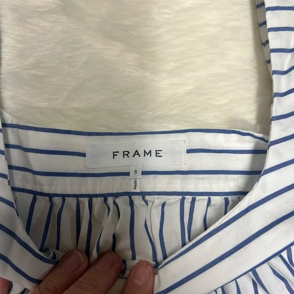 FRAME blue/white striped babydoll dress with tie sleeves 100% cotton pockets - Picture 3 of 6